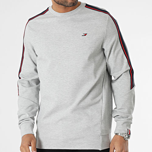 Sweat Crewneck A Bandes Textured Tape 0402 Gris Chiné