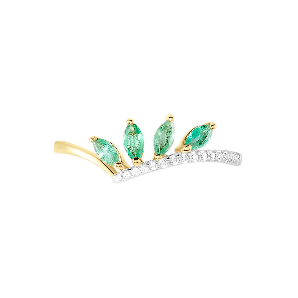 Bague Navette Or Jaune Emeraude Diamant