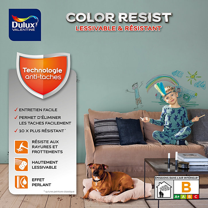 Peinture murs et boiseries Color Resist Dulux Valentine satin rose dragée 2,5L