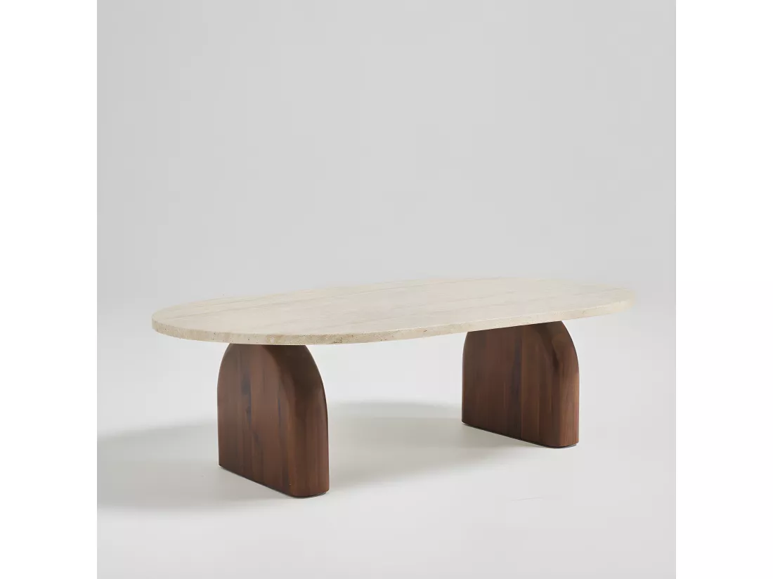 Lipali - Table basse en effet travertin et bois 100x60cm - Beige