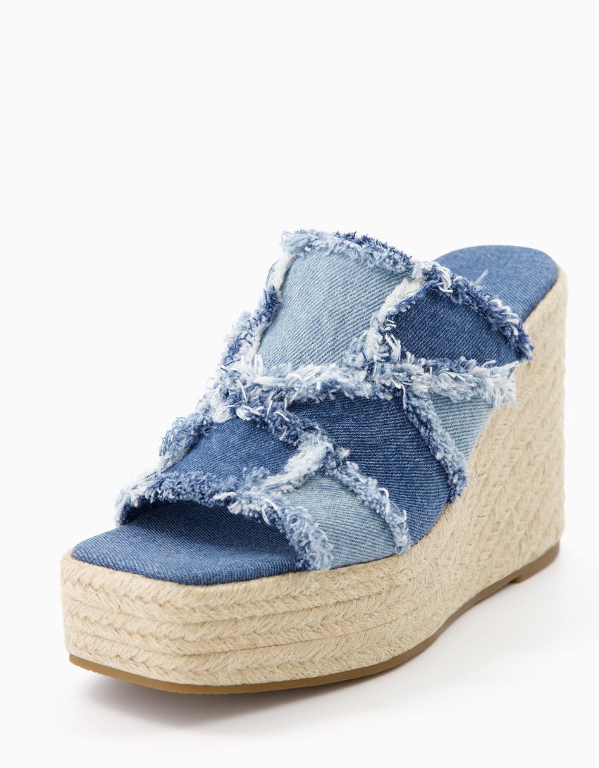 Sandálias de juta com patchwork de jeans