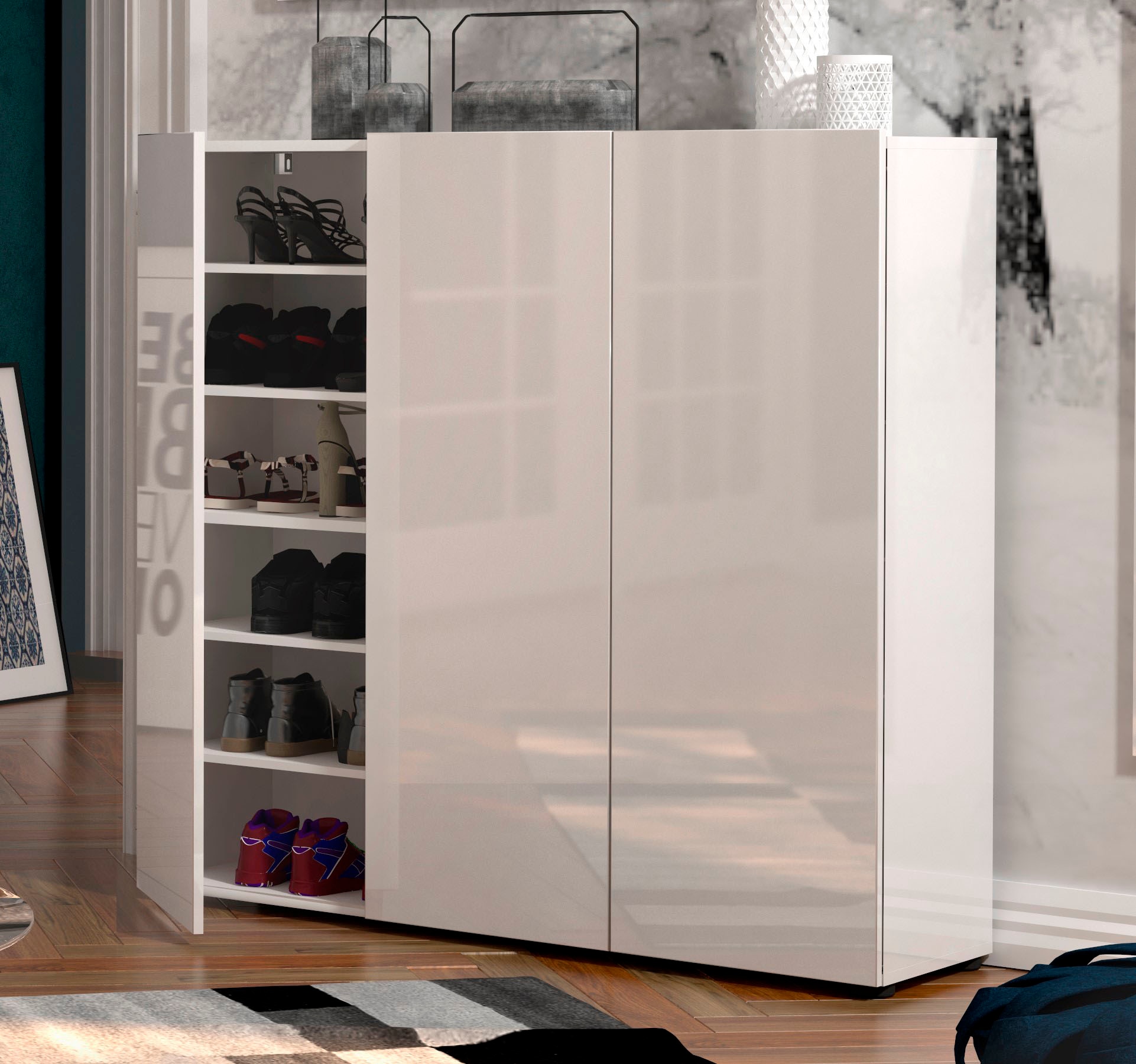 INOSIGN Schuhschrank »MISTER- Schuhregal, Made in Italy, 12 Fächer, 10 Einlegeböden« Breite 120 cm, höhe 114 cm, komplett Hochglanz lackiert