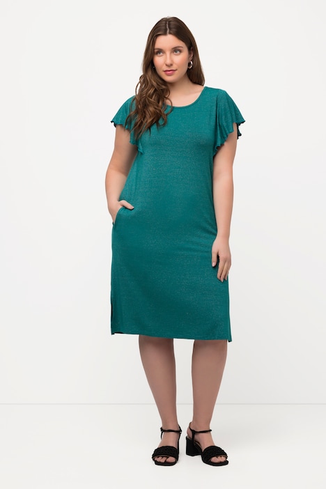 Midikleid, Glitzer-Ringel, Rundhals, Flügel-Halbarm