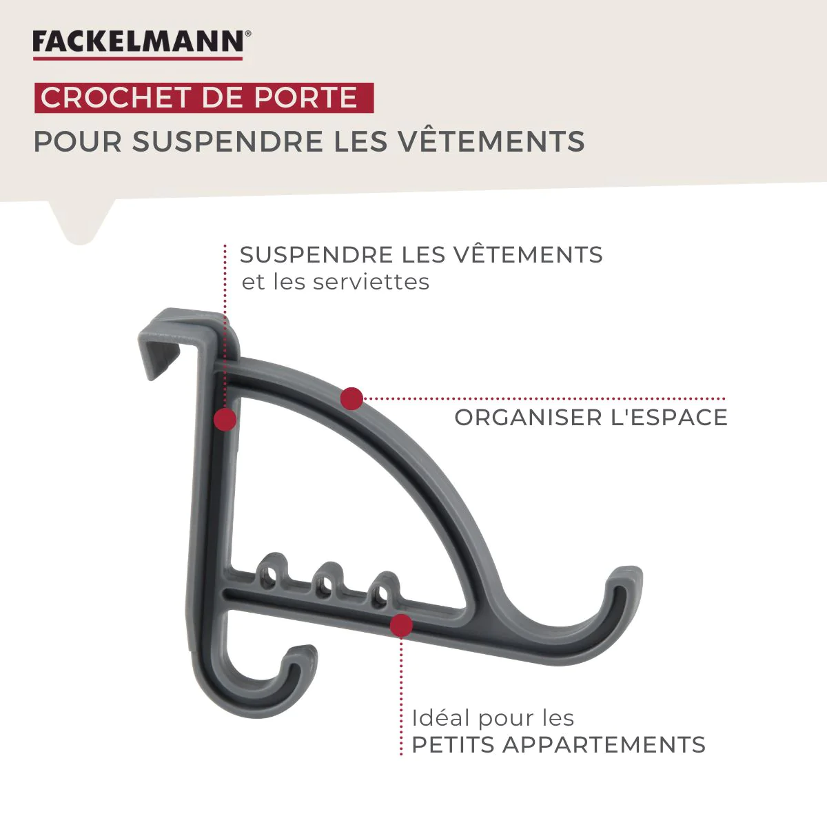 Crochet porte manteau pour porte Tecno Fackelmann