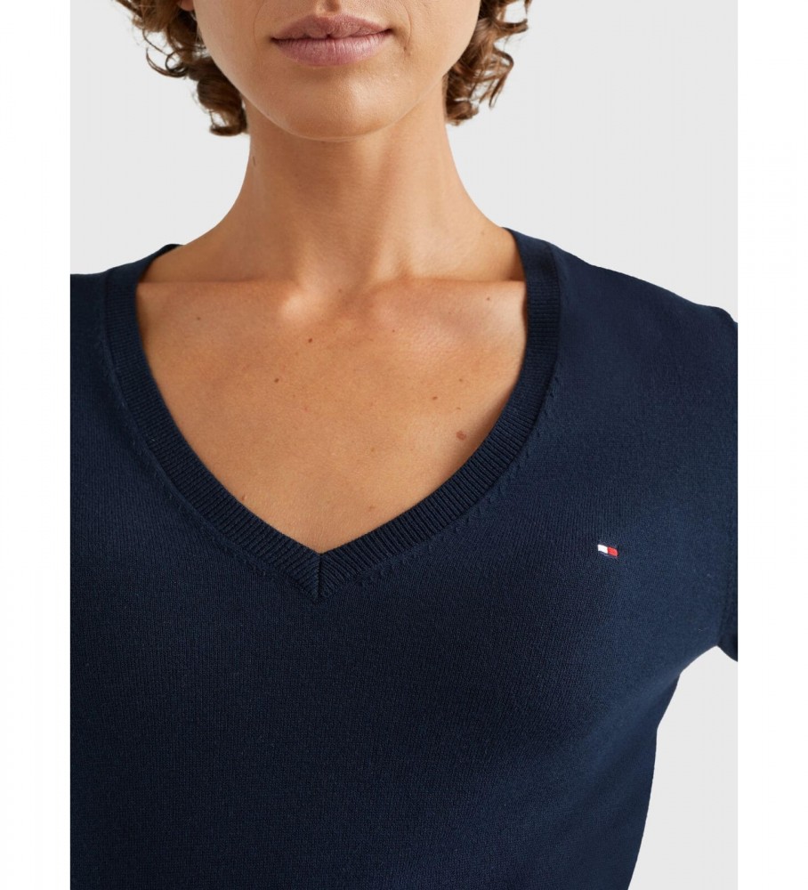Camisa Tommy Hilfiger Heritage com decote em V, azul marinho