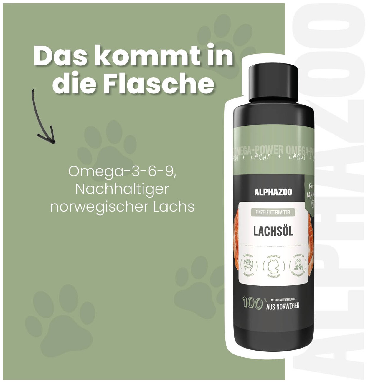ALPHAZOO Premium Lachsöl für Hunde I Natürliches Omega-3 Fischöl