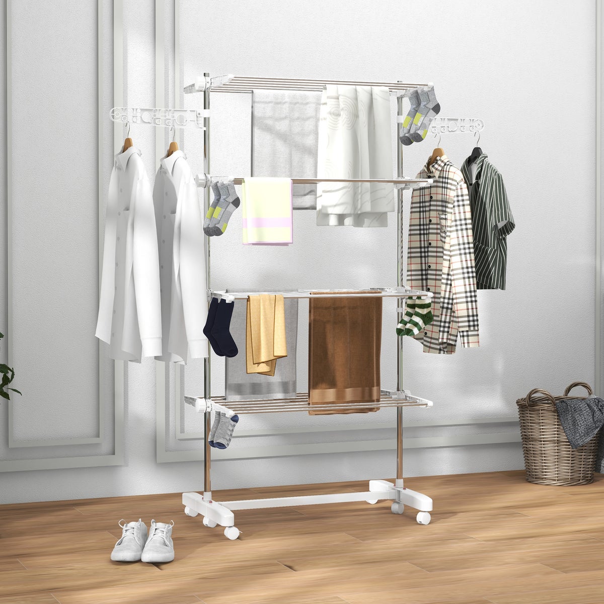HOMCOM Droogrek, 142 x 55 x 172 cm, Staal, Wit