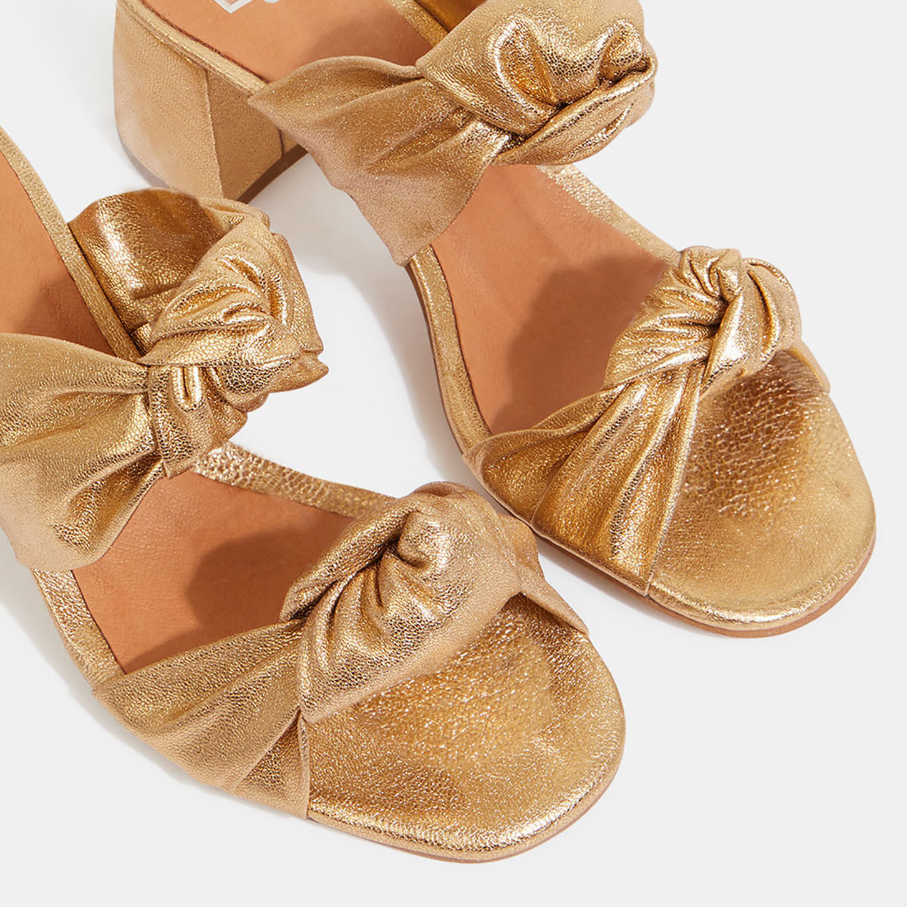 Galeries Lafayette Mules à talon en Cuir dorées - Talon 5.5 cm