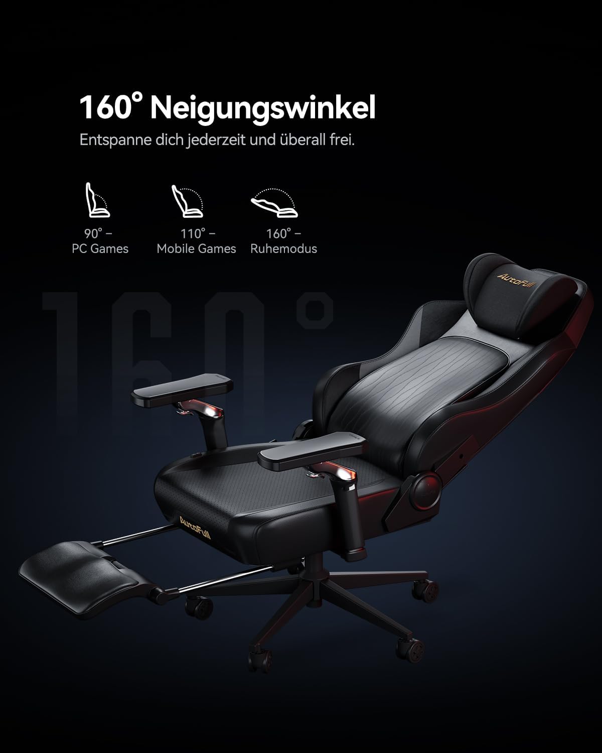 AutoFull M6 Pro 2.0 Gaming Stuhl | Weltweit erster Gaming Chair mit Belüftung & Heizung, 6D-Armlehnen, Dynamischer Lendenstütze & Fußstütze | Playseat für Gaming & Büro (Schwarz)