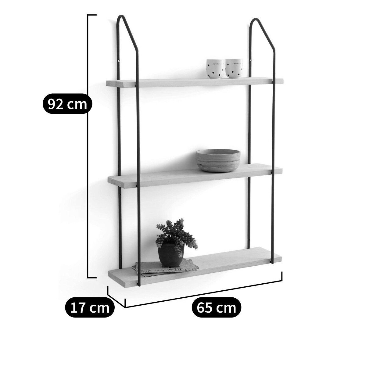 LA REDOUTE INTERIEURS<br>Rack de parede triplo, pinho e metal L65 cm, Vinto
