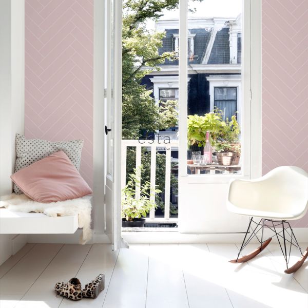 Estahome Visgraat Motief Behang II - 0,53 x 10,05 m - Donkergroen