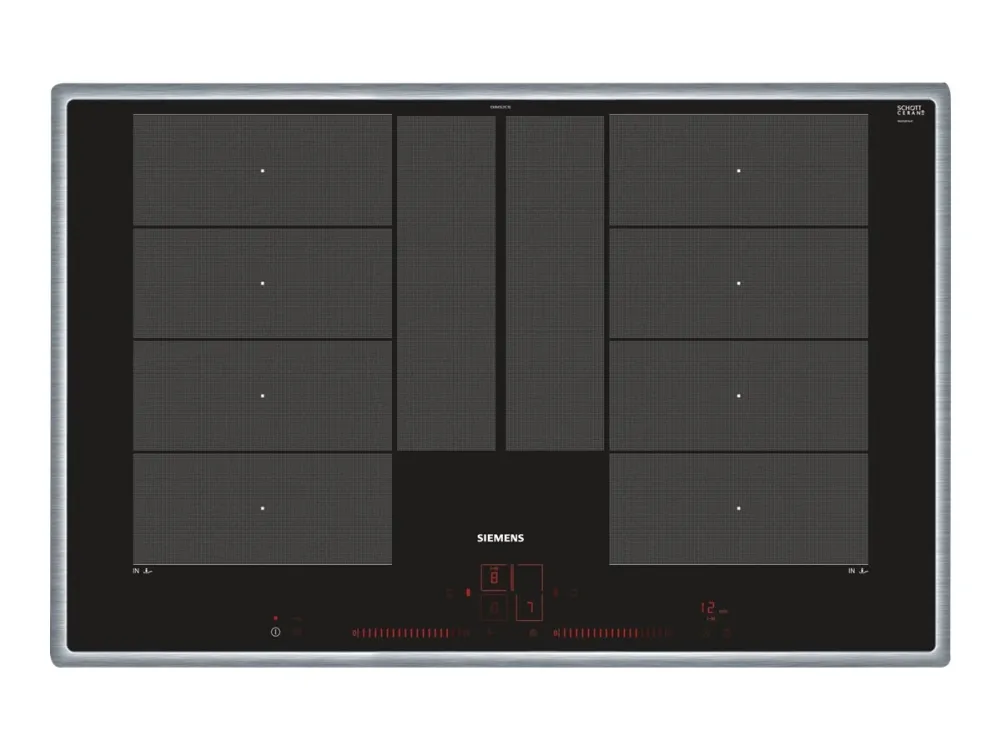 Siemens iQ700 EX845LYC1E - Induktions kogeplade - 4 plader - Niche - bredde: 78 cm - dybde: 50 cm - med rustfrit stål-pynt - sort/rustfrit stål