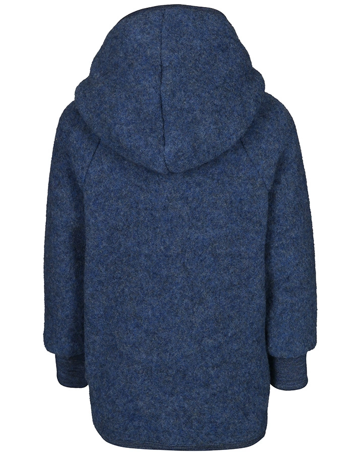 Wollfleece-Kapuzenjacke HOLZKNÖPFE in blau melange