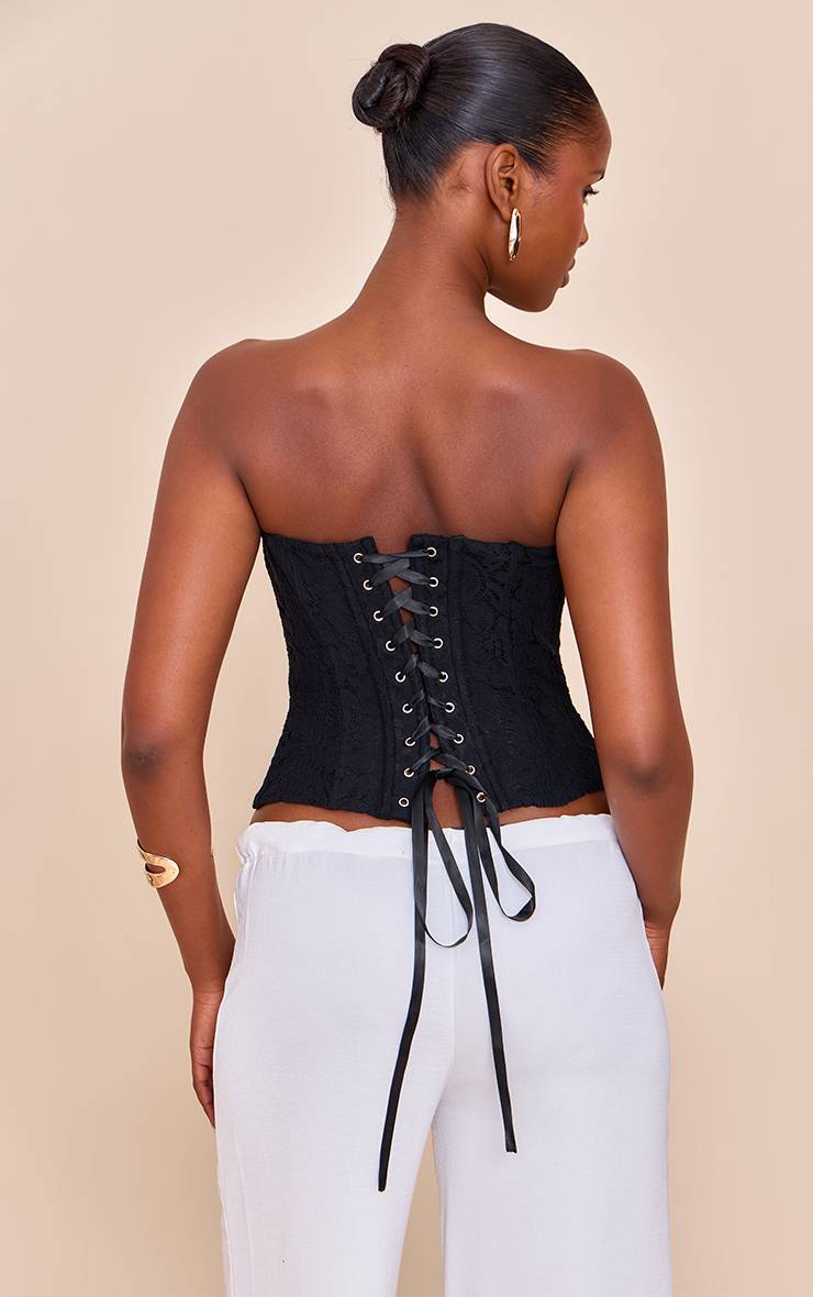 Noir Top Corset Bandeau À Baleines En Dentelle
