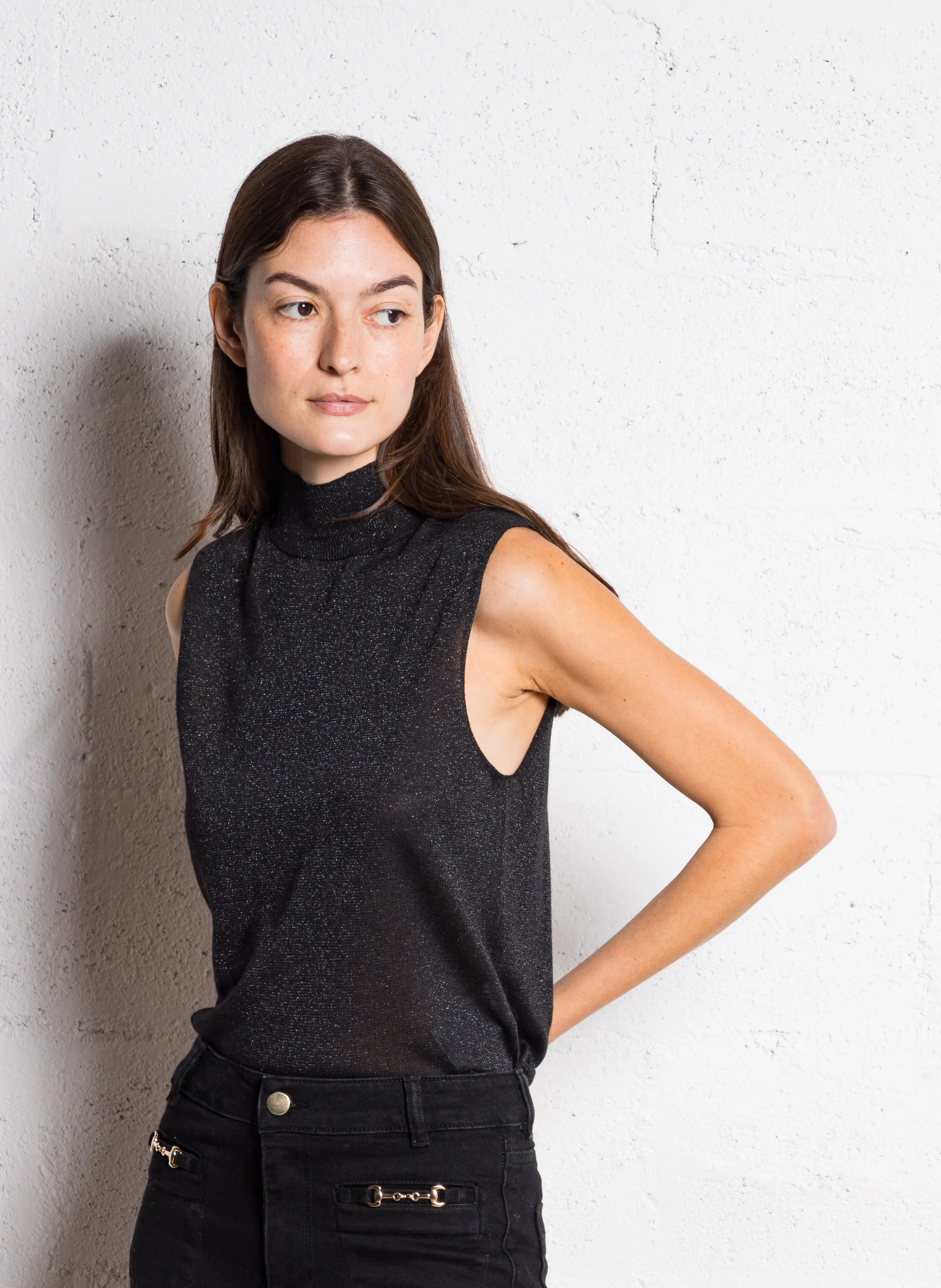 MILY - Pull sans manches pailleté| Noir