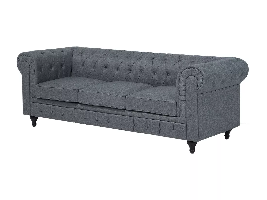 Canapé d'Angle à droite en Tissu Gris Housse Amovible Assise Large Chesterfield