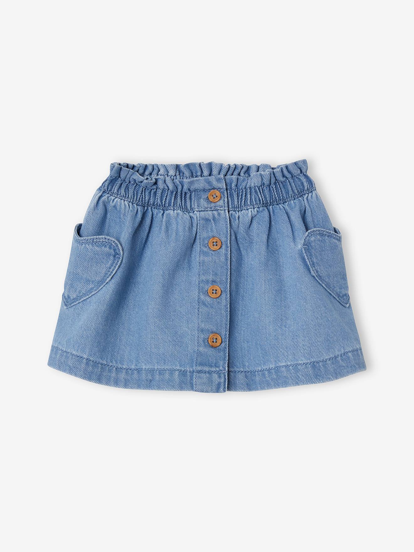 Saia jeans leve para bebê, lavagem azul média