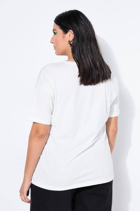 T-Shirt, Zierperlen, Halbarm, offwhite