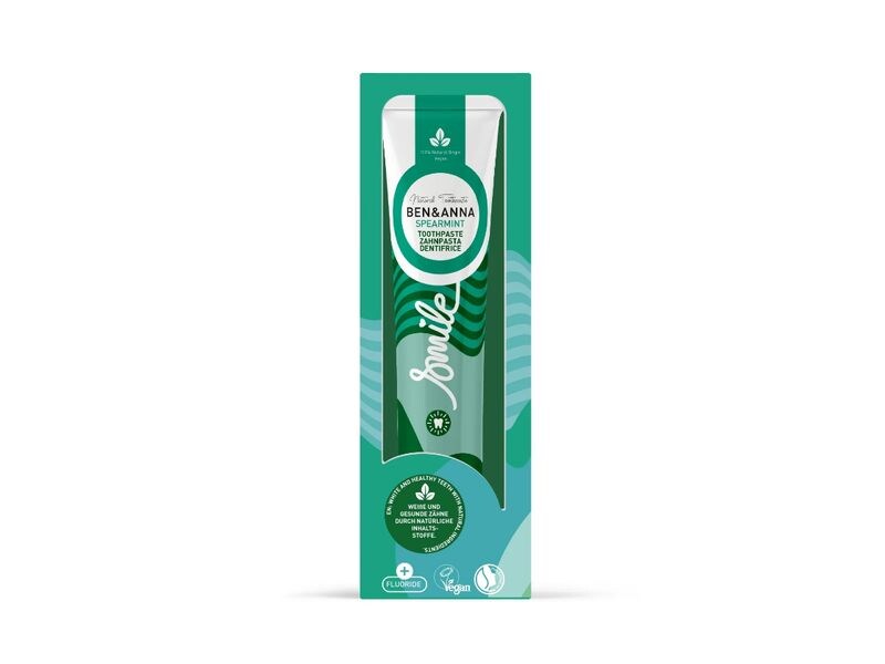Ben & Anna Zahnpasta Mint Fluoride 75 ml Natürliche, vegane Zahnpasta mit Spearmintgeschmack