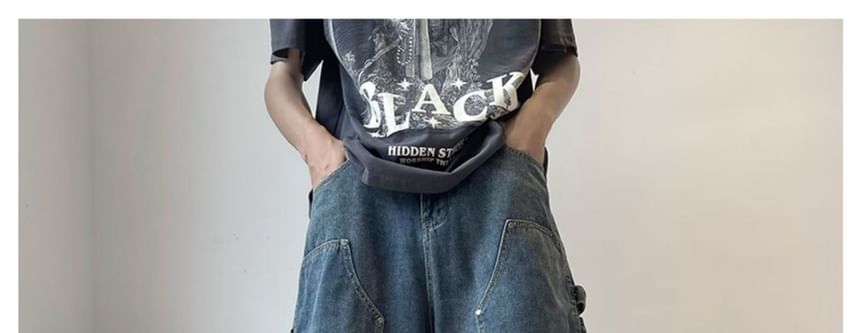 Femilina - Mid Rise Washed Cargo Denim Shorts
