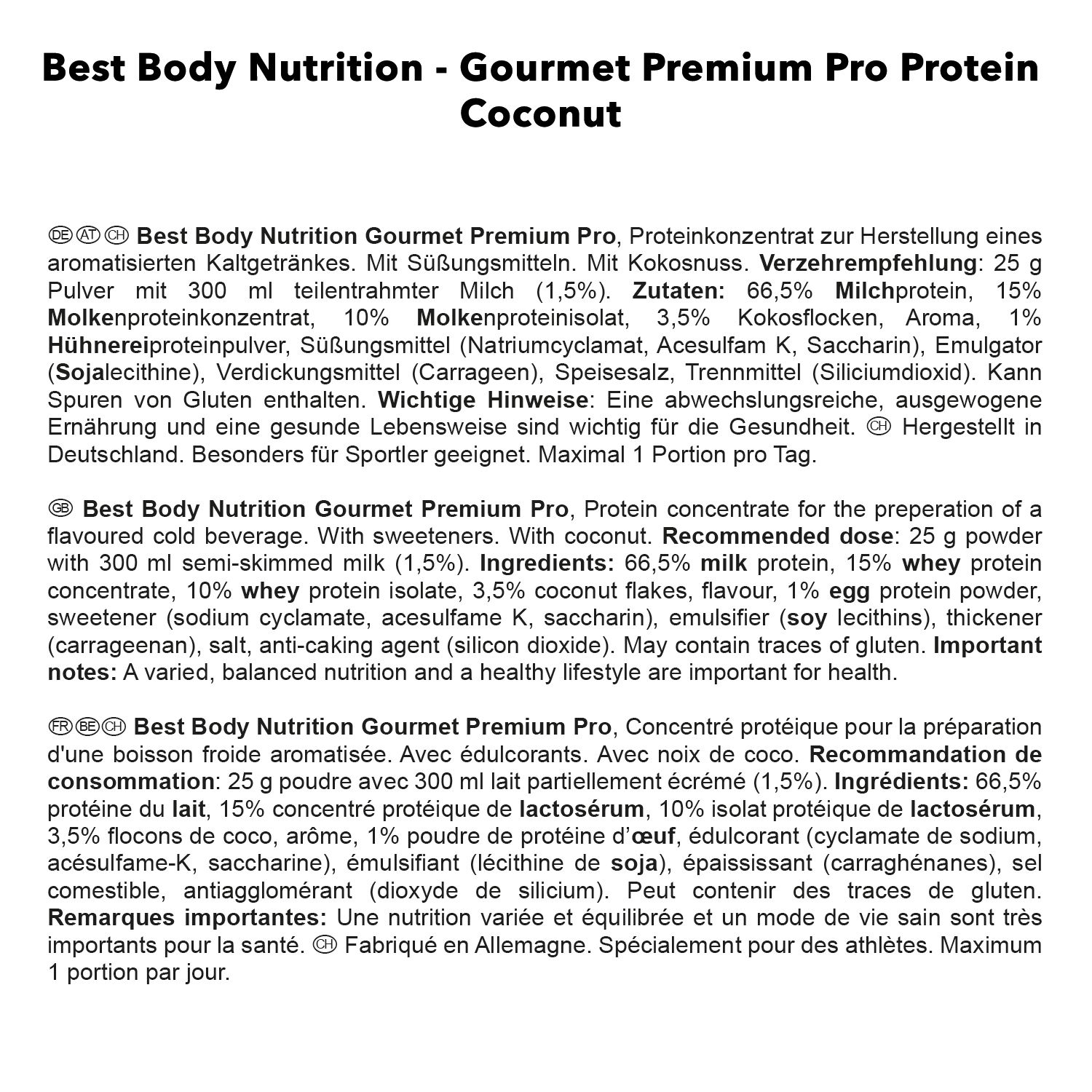 BEST BODY NUTRITION Gourmet PRO PROTEIN COCONUT