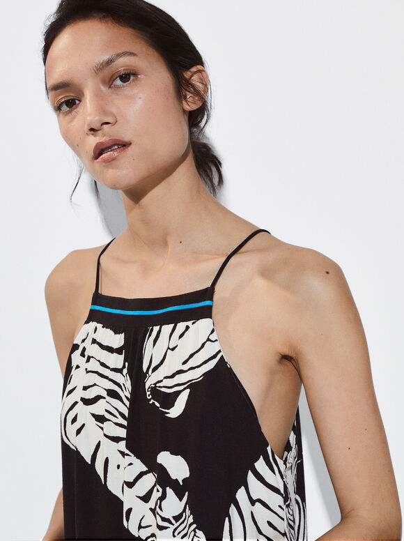 Vestido com estampa de zebra - Preto