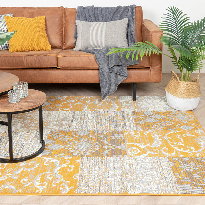 Patchwork vloerkleed - Famous Oker geel