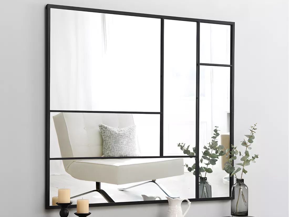 Miroir industriel déstructuré en métal - L. 150 x H. 130 cm - Noir - MALDONIA
