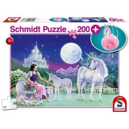 Schmidt Spiele KinderPuzzle - Einhorn, mit Add-on Puschel-Anhänger, 200 Teile