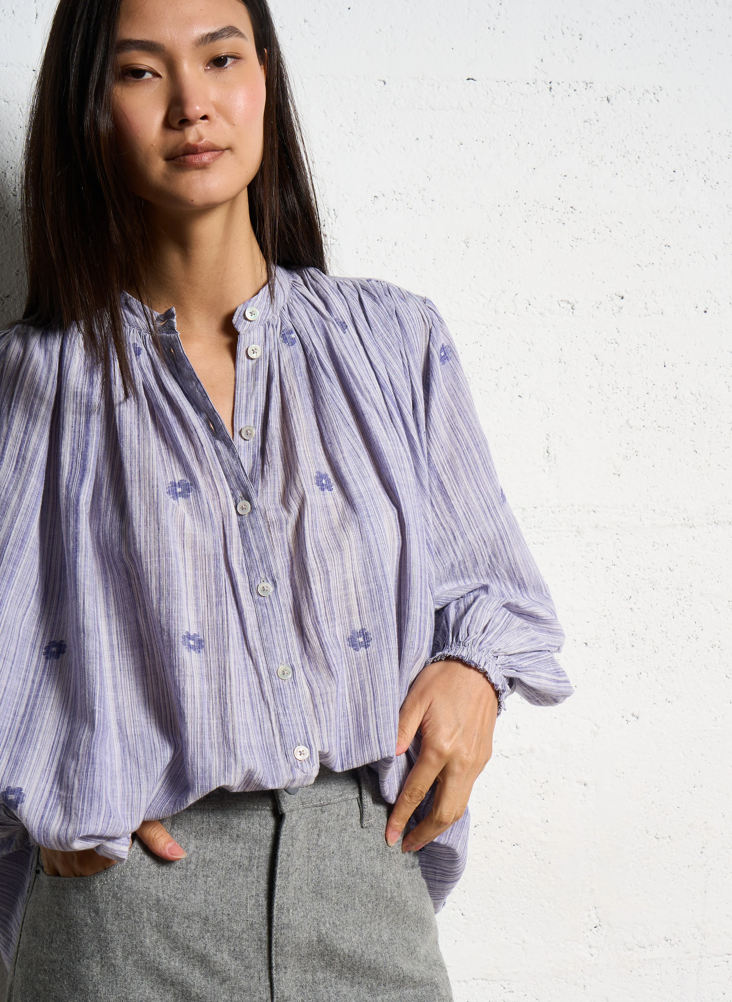 OLIVE - Blouse col rond en coton | Bleu