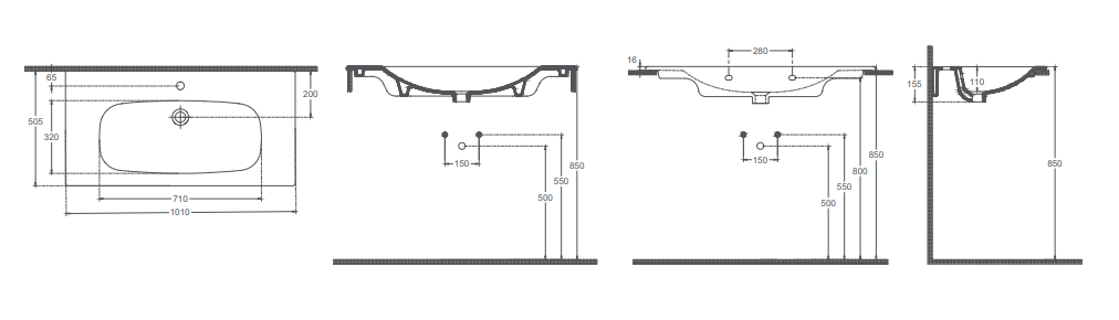 Isvea Infinity wastafel 100x50cm antraciet