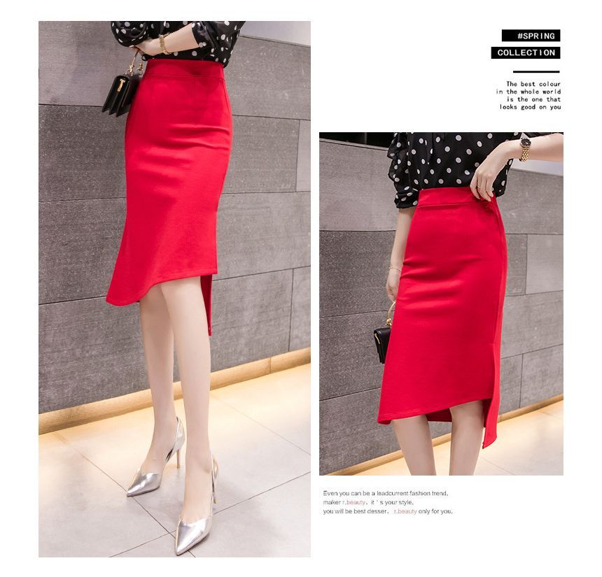 Areumdaun - Hoge taille effen asymmetrische split zeemeerminrok