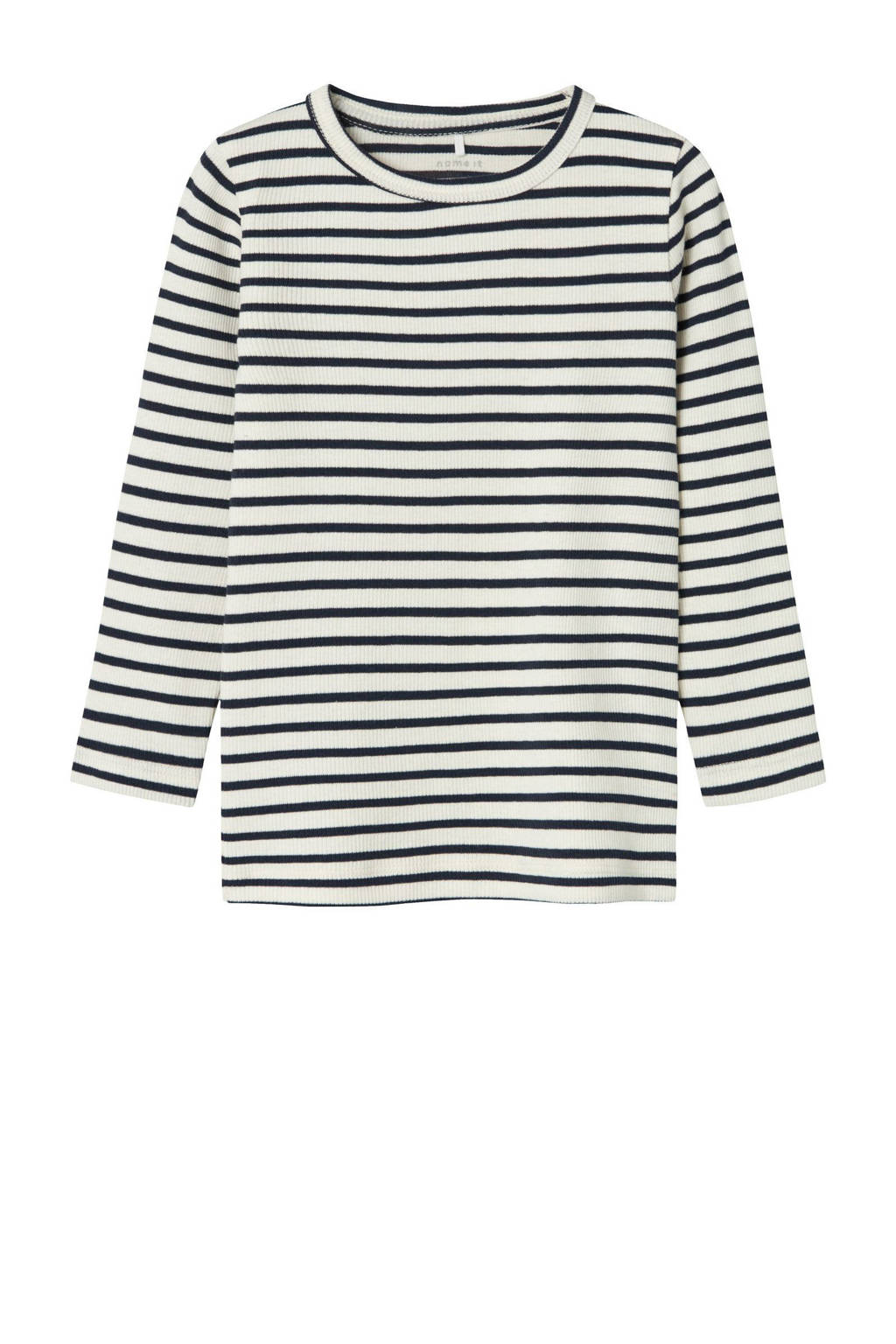 NAME IT gestreepte longsleeve NMNBANI ecru/zwart