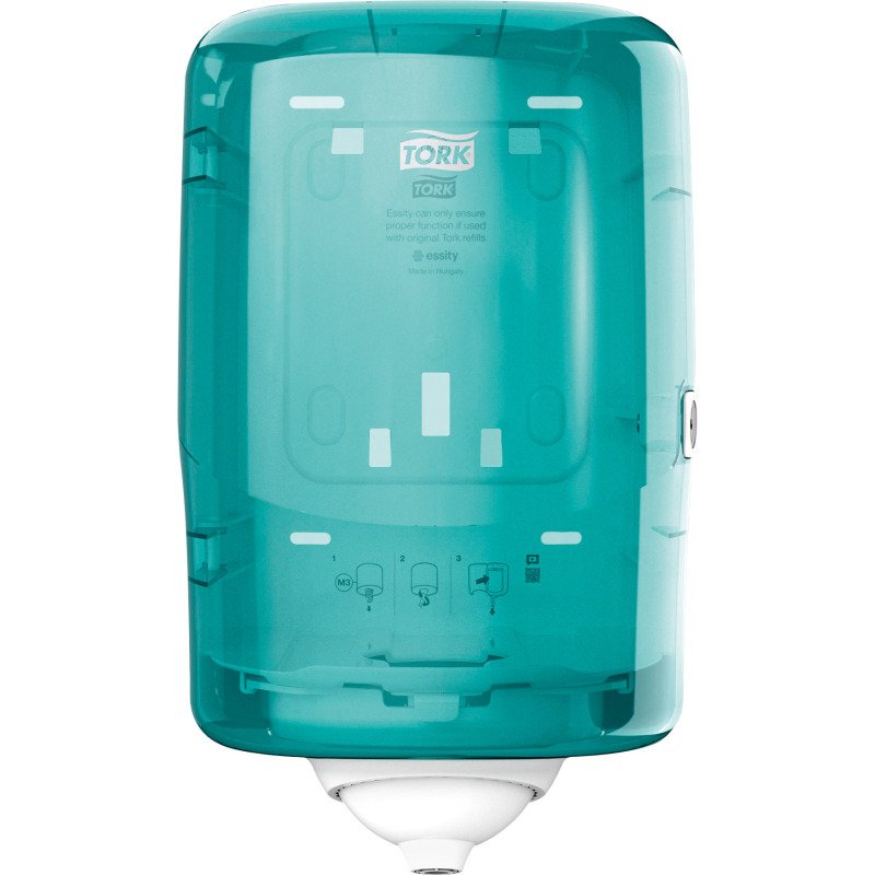 Tork Reflex™ Mini Distributeur à Dévidage Central blanc et turquoise M3, distribution feuille-à-feuille