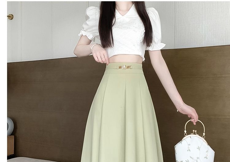 Luminato - Hoge taille effen midi A-lijn rok