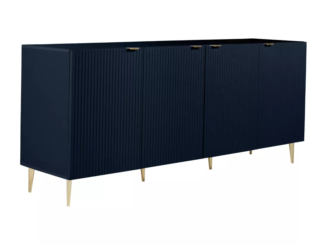 Buffet avec 4 portes en MDF et acier - Bleu et doré - YESINIA