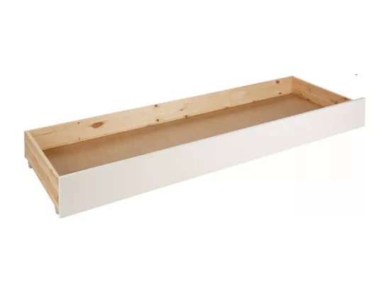 VIVIEN - Lit Extensible 90x200cm en Pin Laqué Blanc avec Tiroir