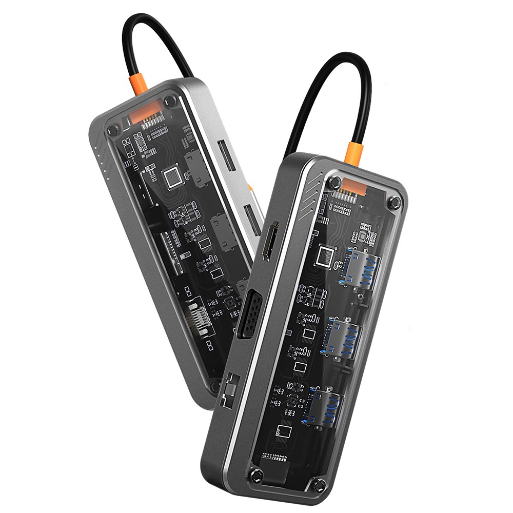 (5 Gbit/s) USB C Multiport Adapter HUB mit USB C (PD/100W) / 3x USB A / SD & Micro SD Kartenlesegerät / HDMI 4K@30Hz / LAN / VGA / 3.5mm Klinke