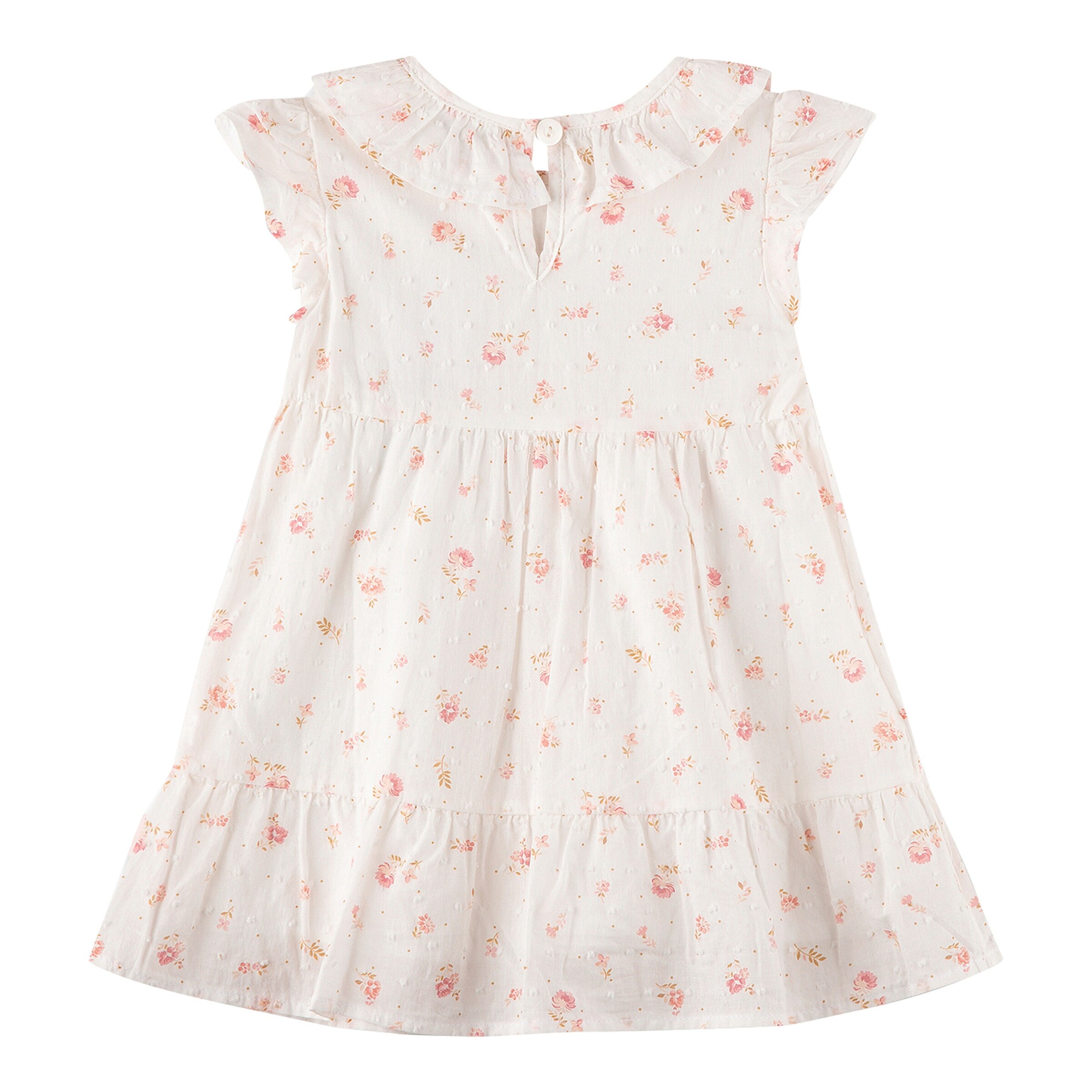 Sanetta Fiftyseven Webkleid Flügelarm Rüschenkragen Blumen natur/rosa