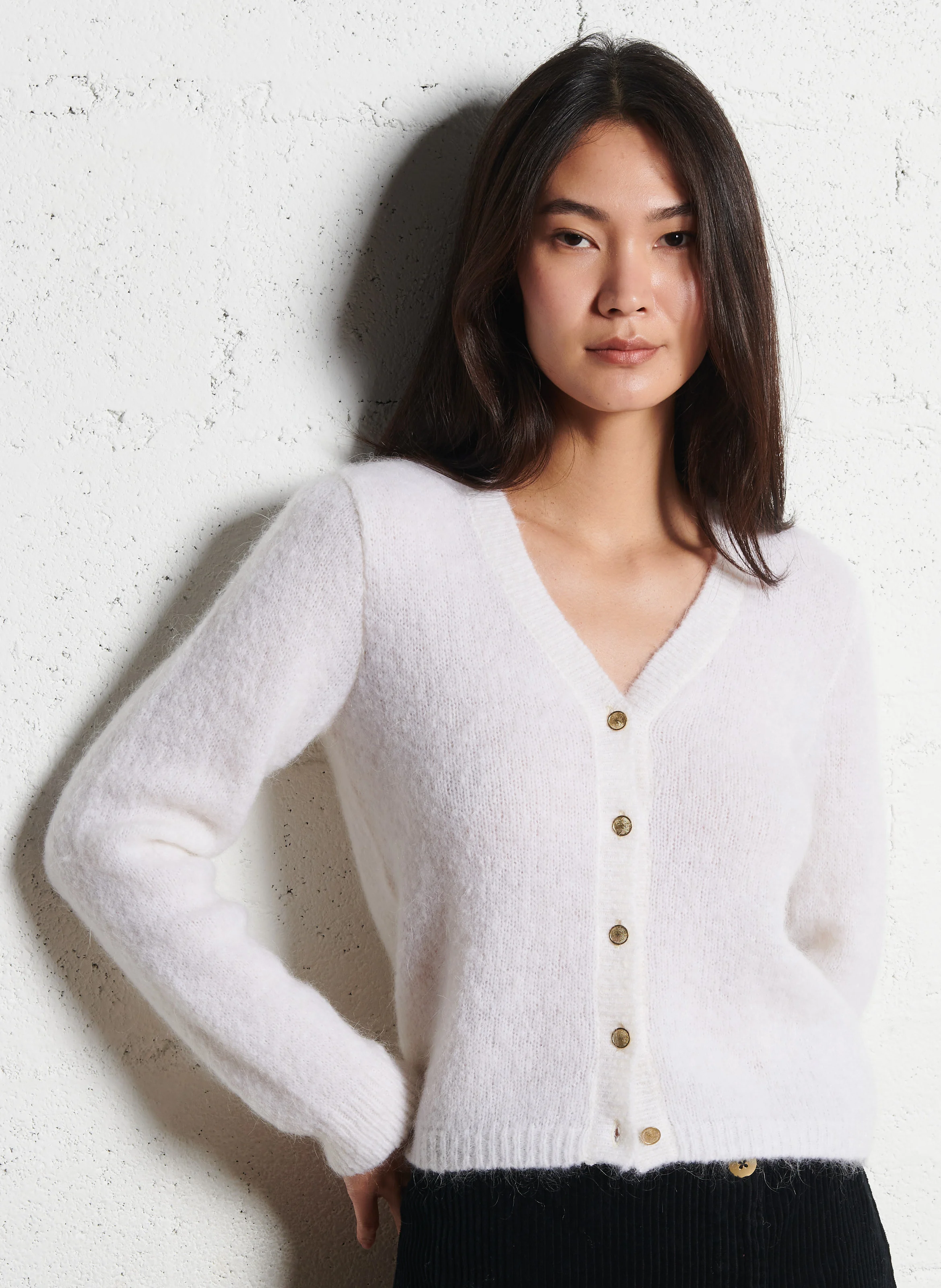 Gilet col V en laine mélangée | Blanc