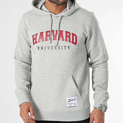 Sweat Capuche Harvard Gris Chiné Rouge