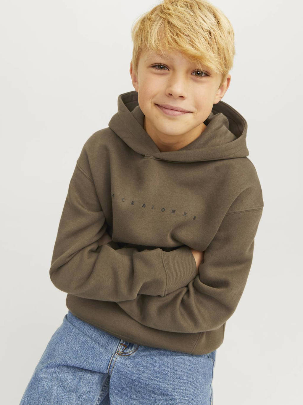 JACK & JONES hoodie JJESTAR met logo bruin