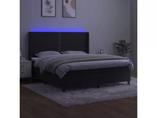 Sommier tapissier avec matelas et LED Noir 160x200 cm Velours