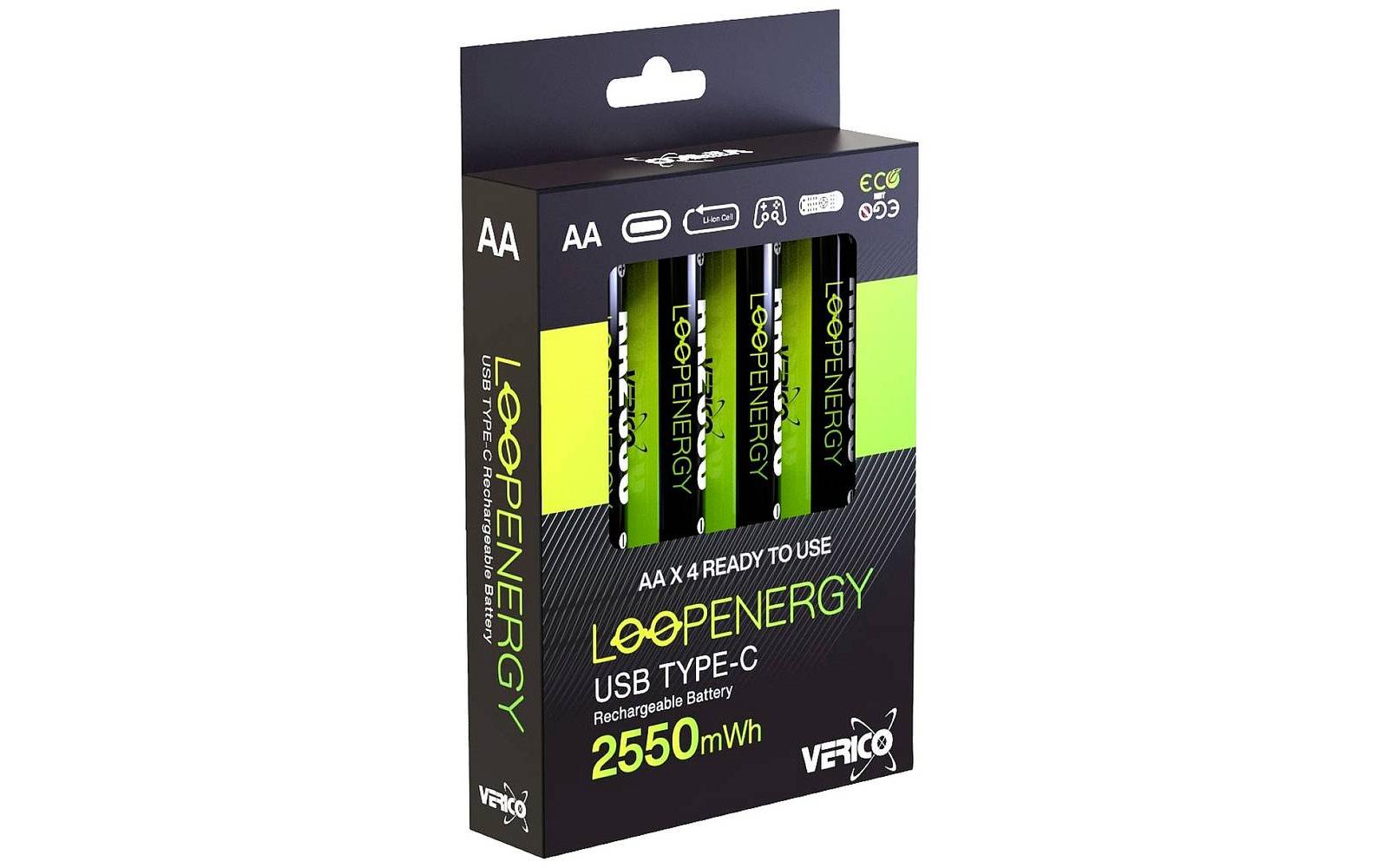 Akku Li-Ion AA mit USB-C 1700 mAh, 4 StückAA-Akkus mit USB-C-Ladeanschluss