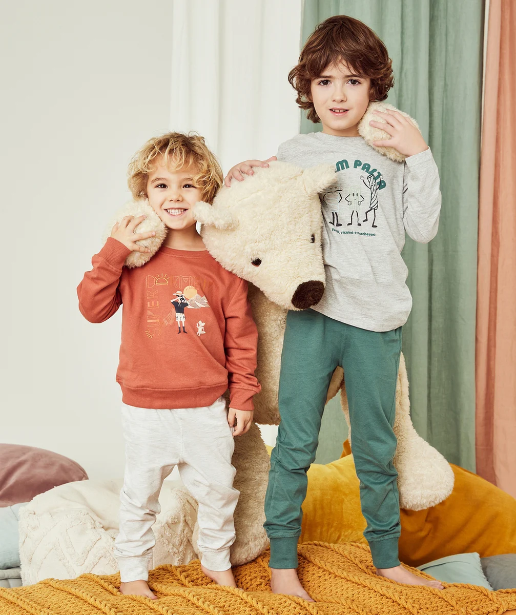 PYJAMA GARÇON EN FIBRES RECYCLÉES ORANGE ET GRIS THÈME ÉGYPTIEN