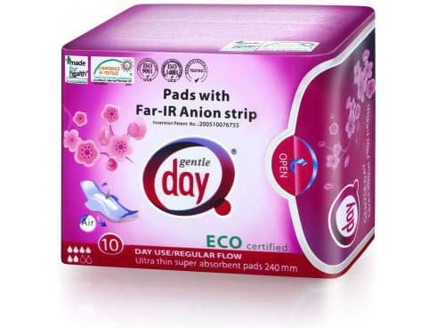 GENTLE DAY_Pads Med Far-IR Anion Strip sanitetsbind for dagen med øko anion stripe 10 stk.