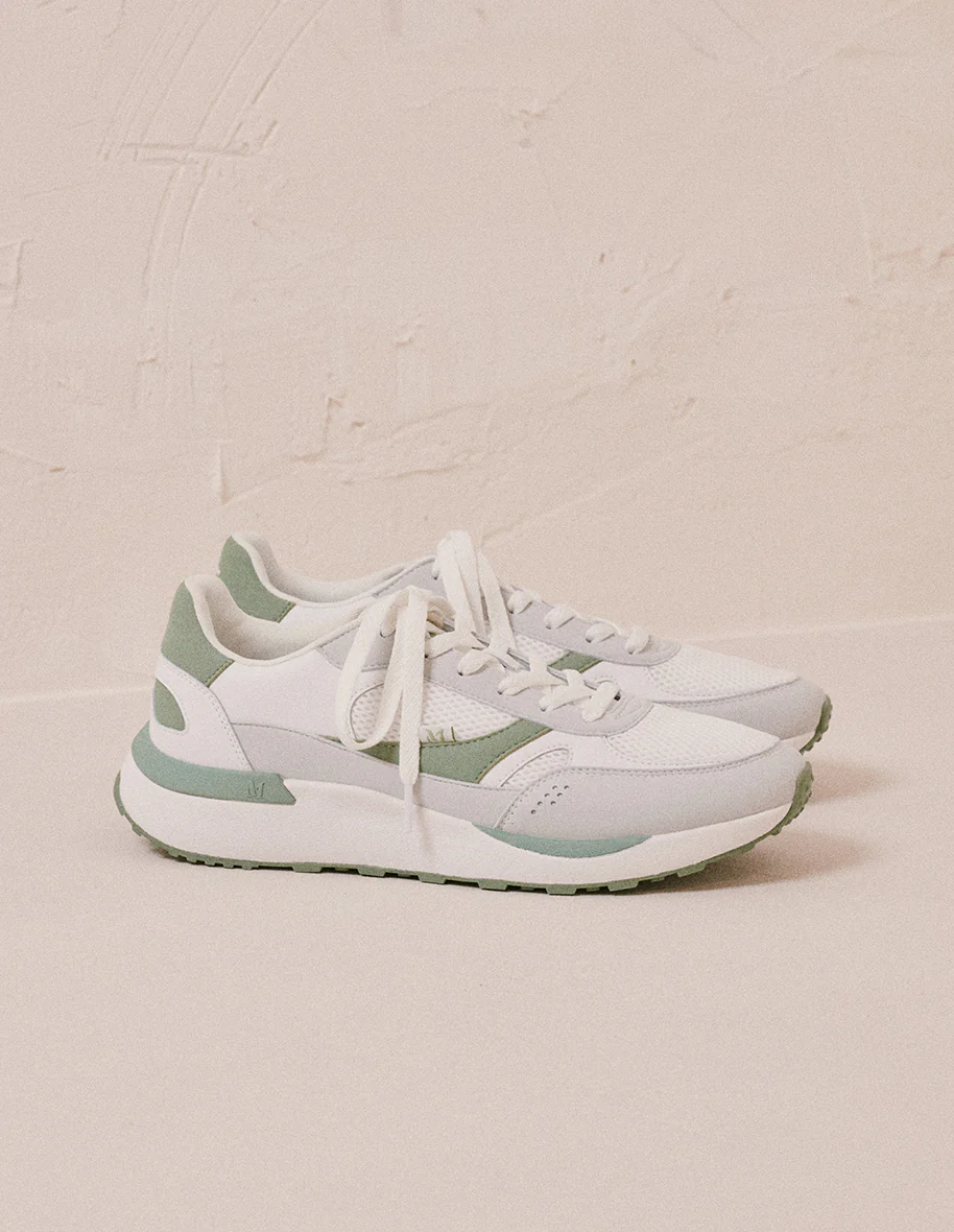 Baskets basses Anael - Cuir recyclé et suède vegan blanc sauge