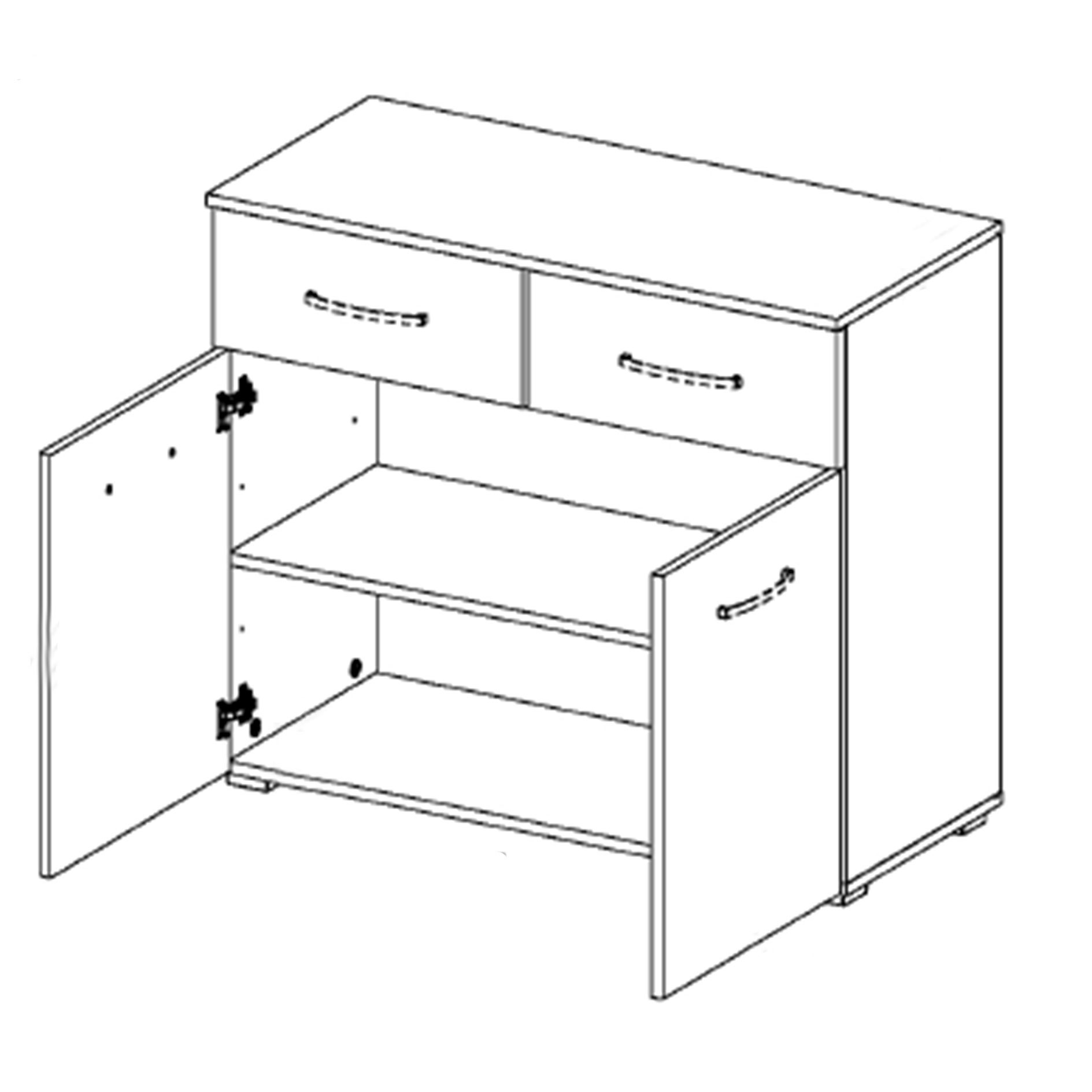 Kommode - weiß Hochglanz - Alpinweiß - Glasfronten - 93 cm