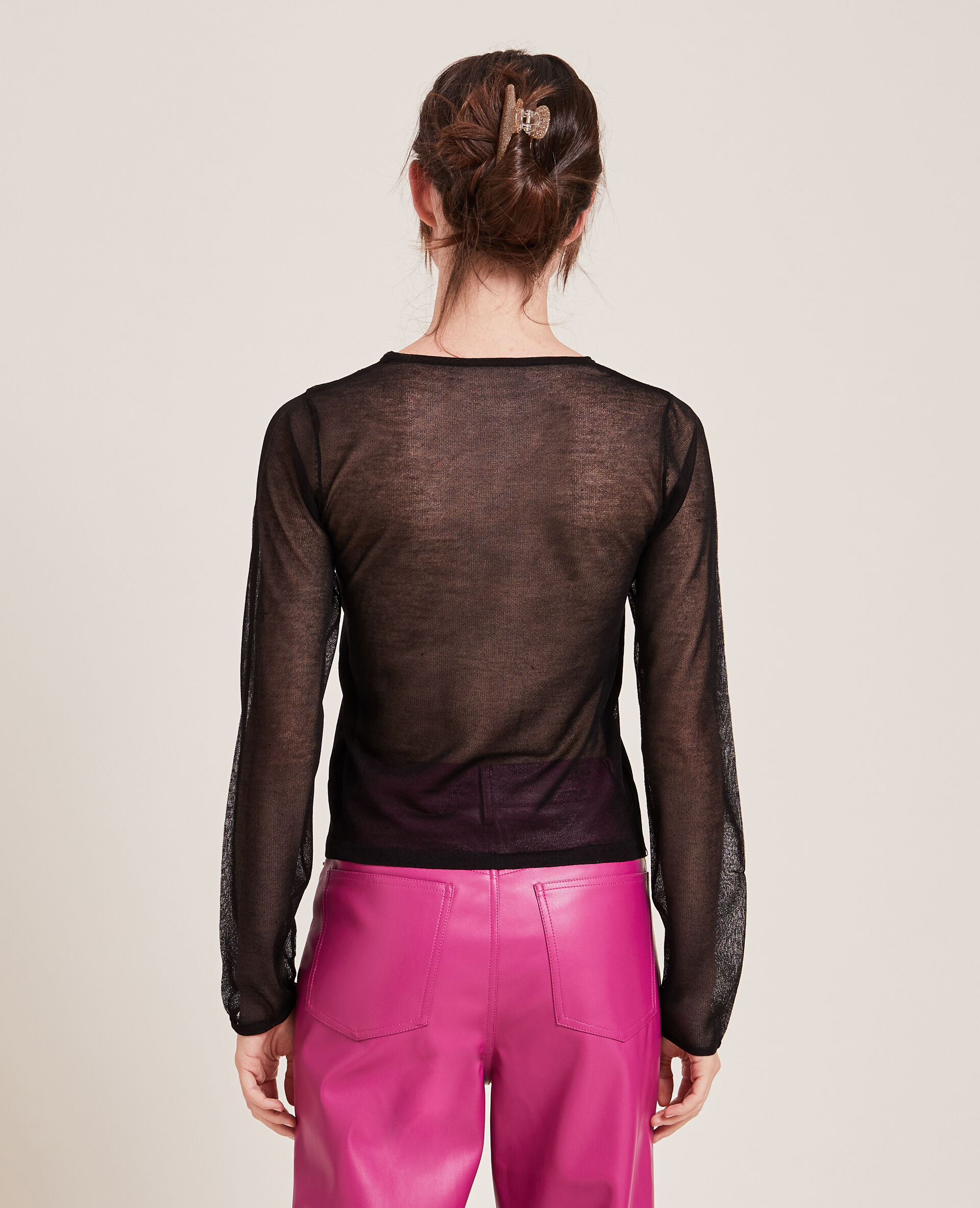 Top bi-matière effet one shoulder - Noir