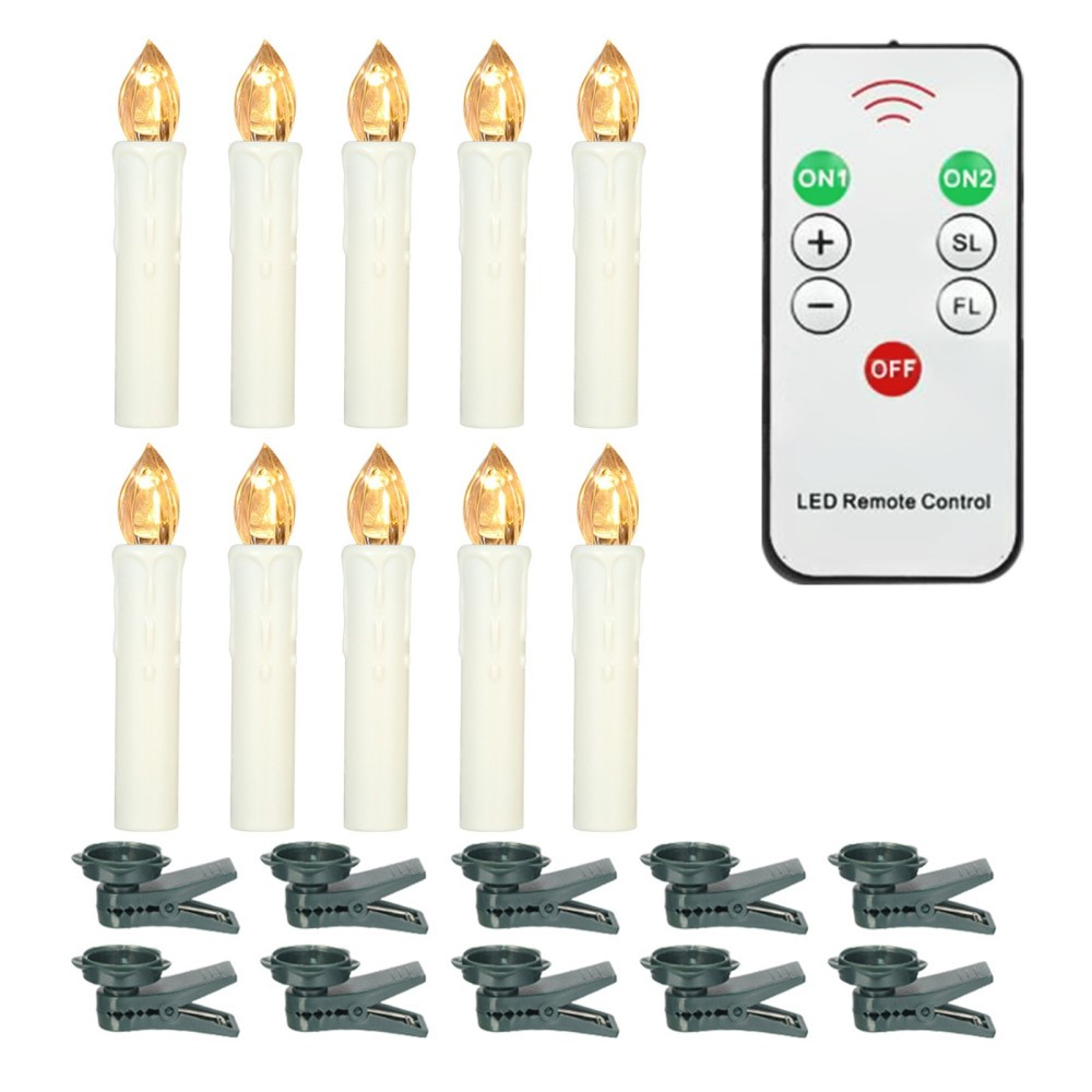 (10er Set) 10cm LED Weihnachtsbaum Kerzen Christbaum Beleuchtung inkl. Fernbedienung (Batteriebetrieben) - Warmweiss